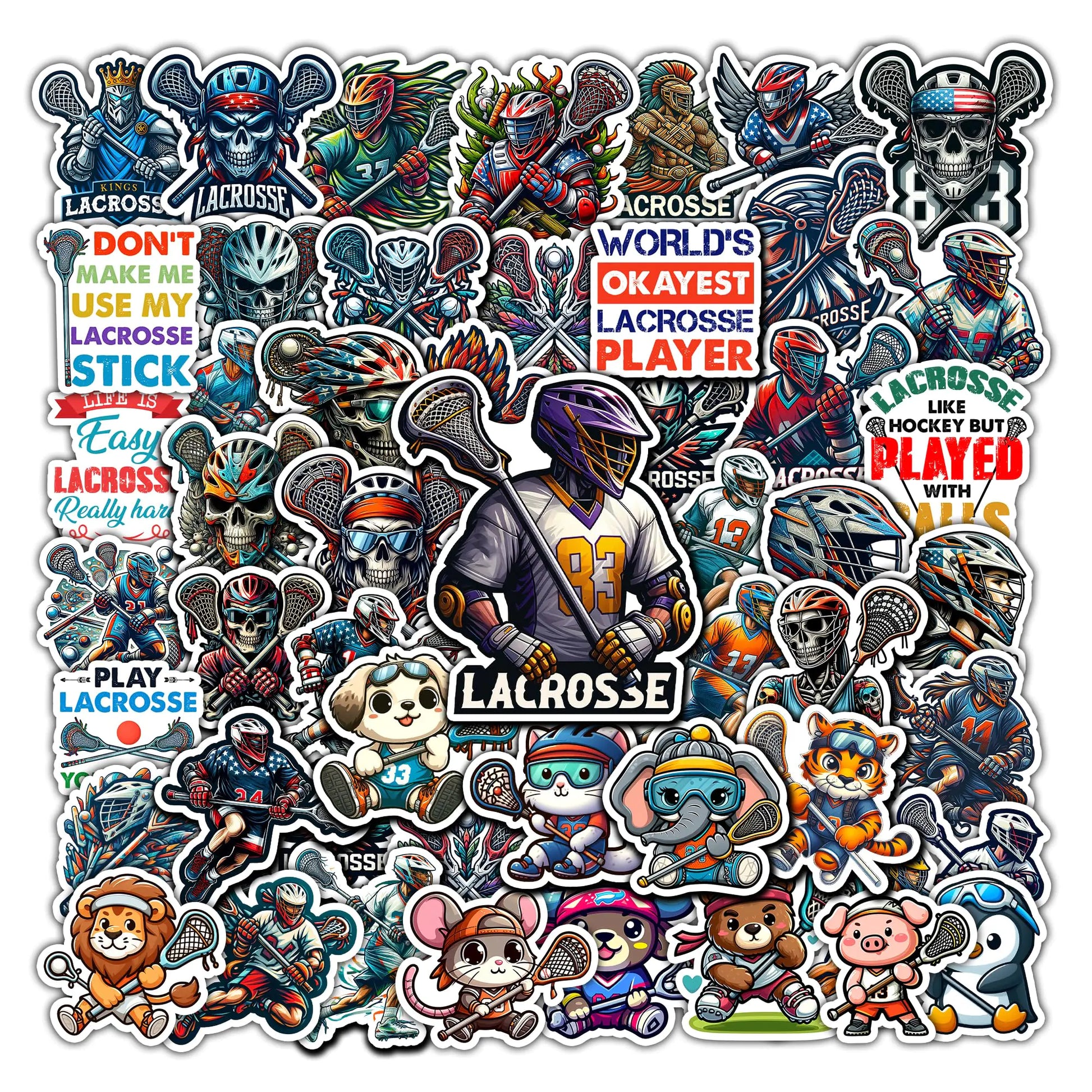BIGZORO Pack 50 PCS Lacrosse Stickers Print Outdoors Waterproof Vinyl Decals Items for Adults Men Women Sports Team Labels Decor Car Scrapbooks Water Bottles Bumper Helmet Laptop