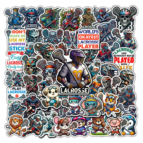 BIGZORO Pack 50 PCS Lacrosse Stickers Print Outdoors Waterproof Vinyl Decals Items for Adults Men Women Sports Team Labels Decor Car Scrapbooks Water Bottles Bumper Helmet Laptop